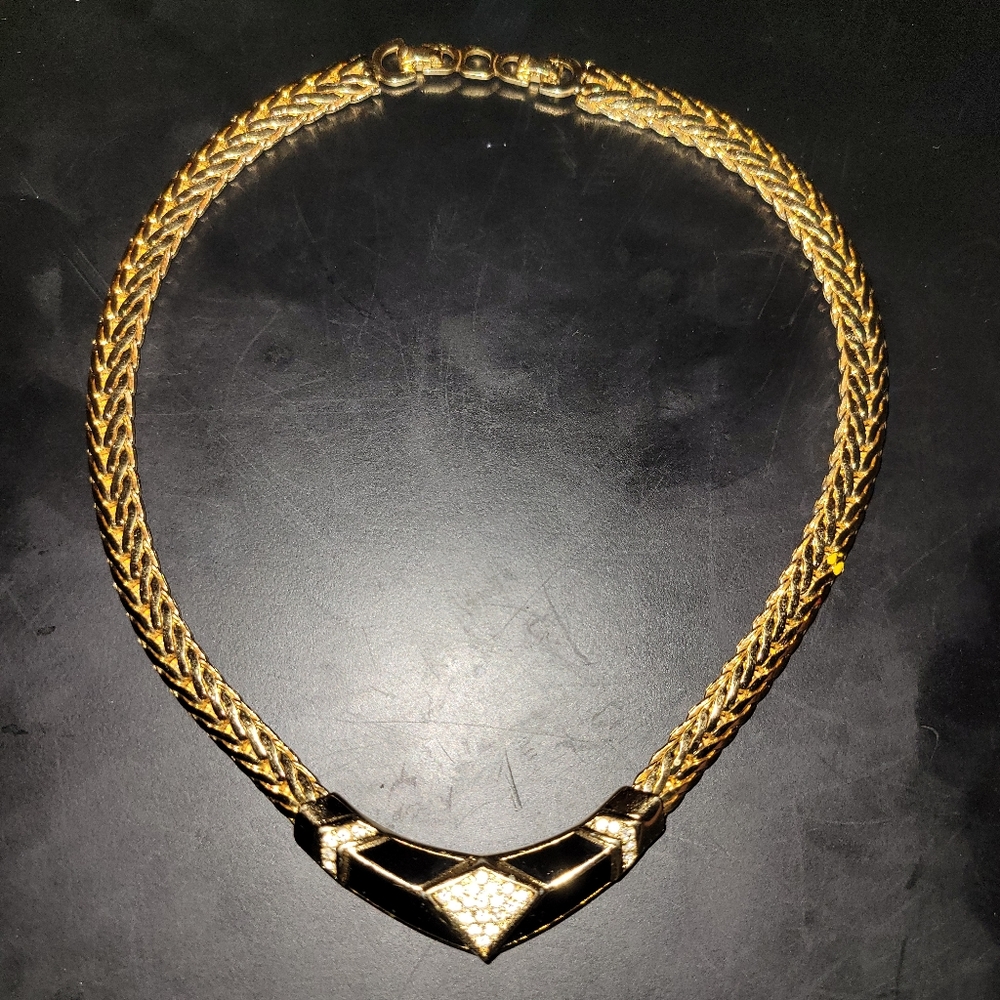 Vintage Christian Dior Enamel & Rhinestone Collar Necklace 1980s
